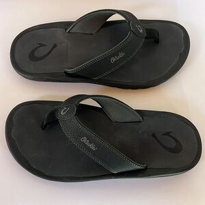 Men’s Olukai Black Leather Thong Flip Flop Sandals Size 9 - NWOT
